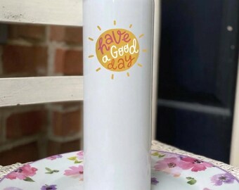 Personalized White 20 oz Insulated Stainless Skinny Tumbler, Metal Water Bottle with Name, Ladies Positive Vibes Gift, Perfect Easter Gift