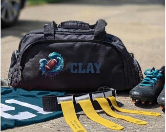 Personalized Black Flag Football Duffel Bag, Lightweight Nylon Youth Football Practice Backpack, Custom Football Fan Bag,Boy’s Birthday Gift