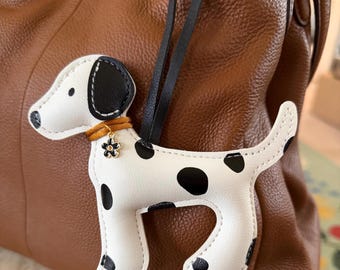 Cute Teen Easter Basket Gift, Handmade Dog Lover Backpack Bling, Custom Coquette Dalmatian Purse Charm,White PU Leather Puppy Bag Pendant