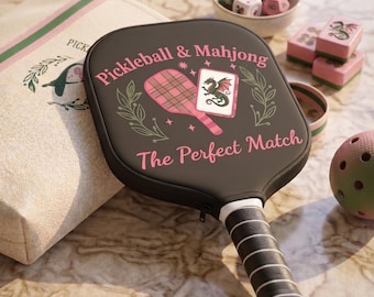 Ladies Pickle & Mahj Gift, Personalized Paddle Cover for Pickleball and Mahjong Player, Custom Pickleball Dinks and Dragons Racket Protector