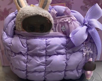 Perfect Carrying Case for Monster Doll, Mini Puffer Purse for Stuffed Animal and Its Clothing & Accessories, Cute Christmas Gift for Girls