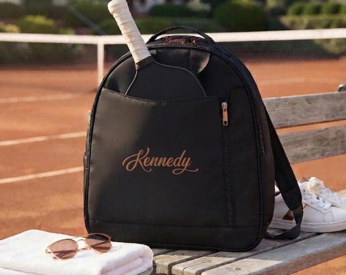 Personalized Nylon Platform Tennis Padel Bag, Classy Pickleball Paddle Backpack, Black Racket Cover & Sports Tote, Perfect Pickleball Gift
