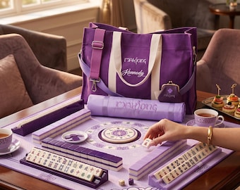 Large Premium Custom Made Canvas Mahjong Tote Bag, Purple MAHJ Rack Roll and FREE Coin Purse, Affordable & Personalized Mahjong Gift Bundle