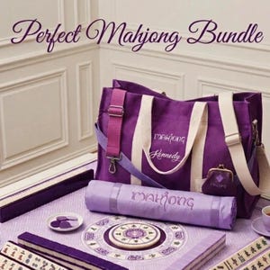 Large Premium Custom Made Canvas Mahjong Tote Bag, Purple MAHJ Rack Roll and FREE Coin Purse, Affordable & Personalized Mahjong Gift Bundle