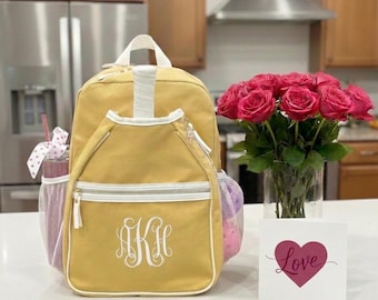 Ladies Custom Yellow Canvas Pickleball Bag, Personalized Teen Racket Backpack, Mini Paddle Tote, Cute Pickleball Racquet Cover Bag