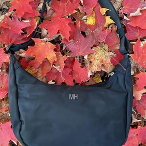 Black Personalized Large Capacity Half Moon Shoulder Sling Bag, Cute Nylon Crescent Purse, Military Green Crossbody Bag, Perfect Fall Purse