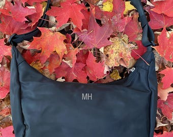 Black Personalized Large Capacity Half Moon Shoulder Sling Bag, Cute Nylon Crescent Purse, Military Green Crossbody Bag, Perfect Fall Purse