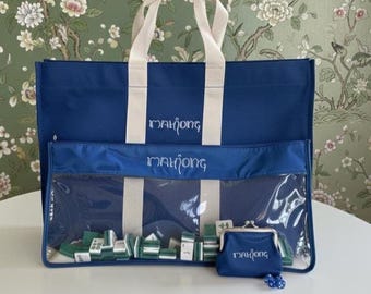 Classy Custom Made Canvas Mahjong Tote and Tile Shaker Bag with FREE Coin Dice Purse, Mahj Storage, Personalized Mahjong Gift