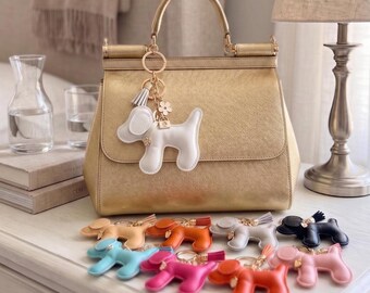 Custom PU Leather White Dog Charm, Vegan Leather Puppy Bag Pendant, Handmade Dog Lover Purse Accessory, Girls Birthday, Graduation Gift