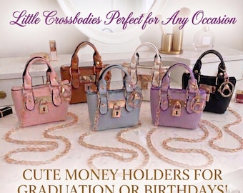 Birthday Graduation Gift Money Holder, Mini Coquette Crossbody Purse, Personalized Initial Tiny Handbag Keychain, Miniature PU Leather Bag