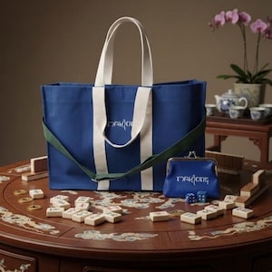 Classy Custom Made Canvas Mahjong Tote Bag and FREE Coin Purse, Mahj Storage, Personalized Mahjong Gift