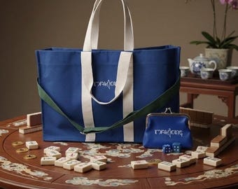 Classy Custom Made Canvas Mahjong Tote Bag and FREE Coin Purse, Mahj Storage, Personalized Mahjong Gift