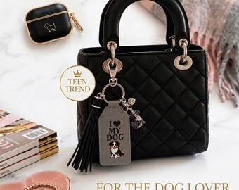Dog Lover Luxury Purse Charm, Maltese and Various Breeds Keychain,  PULeather Puppy Key Fob, Personalized Dog Mom Gift, Teen Backpack Bling