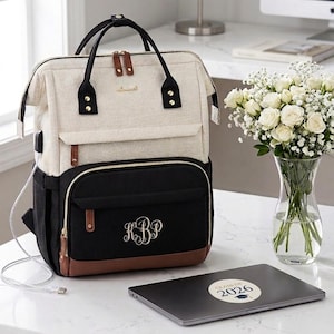 Personalized Top-Loading College Laptop Backpack, Graduation Gift with Name Monogram, Travel Carry-On Bag with Handles, School & Work Tote