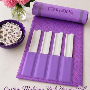 Custom Purple Mahjong Rack Storage Bag, Tile Rack Roll Storage, 18-20" Adjustable 4 Compartment MAHJ Rack Protector, Mahjong Gift for Her