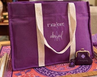 Classy Custom Made Canvas Mahjong Tote Bag and FREE Coin Purse, Mahj Storage, Personalized Mahjong Gift,
