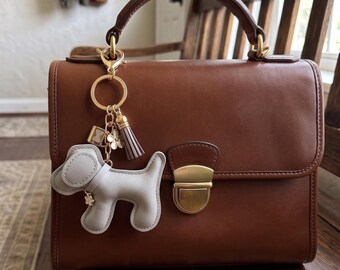 Dog Lover Luxury Purse Charm, Personalized PU Leather Puppy Bag Pendant, Teen Backpack Bling, Girls Birthday Gift, Cute Doggy Charm Keychain