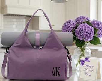 Personalized Yoga Gift for Mother's Day, Custom Gym Mat Duffle Bag with Adjustable Shoulder Straps & Shoe Compartment,Nylon Fitness Tote Bag
