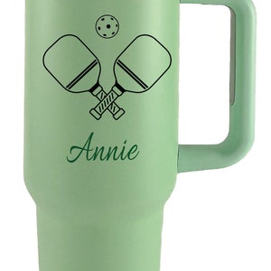 Pickleball Tumbler, 40 oz Stanley Style Stainless Steel Tumbler with Handle, Personalized Tumbler, Water Bottle with Handle, Gift for Her