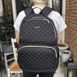 Personalized Spacious Black Travel Backpack, Classy Carry-On Laptop Bag, Perfect College Book Bag,  Large Water Resistant Commuter Backpack