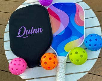 Colorful Pickleball Paddle and Personalized Cover, Custom Pickleball Paddle Sleeve & Racket, Pickleball Racquet with Custom Paddle Protector