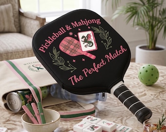 Personalized Paddle Cover for Pickleball and Mahjong Player, Custom Pickleball Dinks and Dragons Racket Protector, Ladies Pickle & Mahj Gift