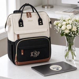 Personalized Top-Loading College Laptop Backpack, Graduation Gift with Name Monogram, Travel Carry-On Bag with Handles, School & Work Tote