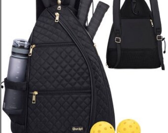 Black Pickleball Bag for Women,  Pickleball Backpack, Pickleball Paddle Bag, Racquet Bag, Mini Sports Backpack, Classy Crossbody Sling Bag