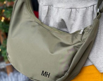 Military Green Personalized  Half Moon Shoulder Bag, Sage Crescent Purse, Black Crossbody Bag, Boho Dumpling Hobo Bag, Birthday Gift for
