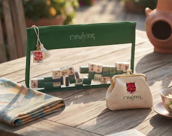 Premium Custom Green Mahjong Tile Shaker Storage Bag, Personalized MAHJ Mother's Day Gift for Wife Mom Grandma, FREE Coin Purse