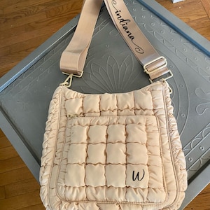 Personalized Large Quilted Puffer Crossbody Purse, Custom Lightweight Puffy Sling Bag, Comfy College Bag, Perfect Gift for Mom or Friend