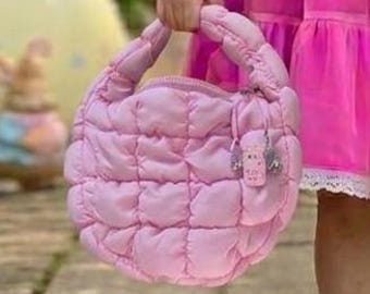 Custom Mini Pink Puffer Purse & Anime Lover Bag Charm, Cute Little Girls Kitty Lover Purse, Teen Kawaii Kitty Gift, Pink Spring Purse