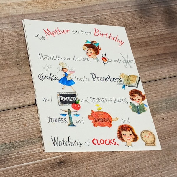 Used Vintage Mother Birthday Greeting Card Jobs Hallmark, 1950s Housewife