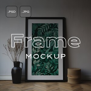 PSD Mockup Frame, Editable Photoshop Template, Smart Object, Standing on Wooden Floor, 3x4 Rectangle, Portrait