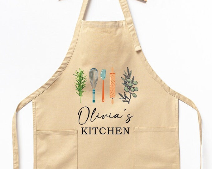 Customized Apron, 100-percent Cotton, Personalized Kitchen Apron, Custom Cooking Apron with Pocket,Baking Apron,Baker Gift, Cookie Baker