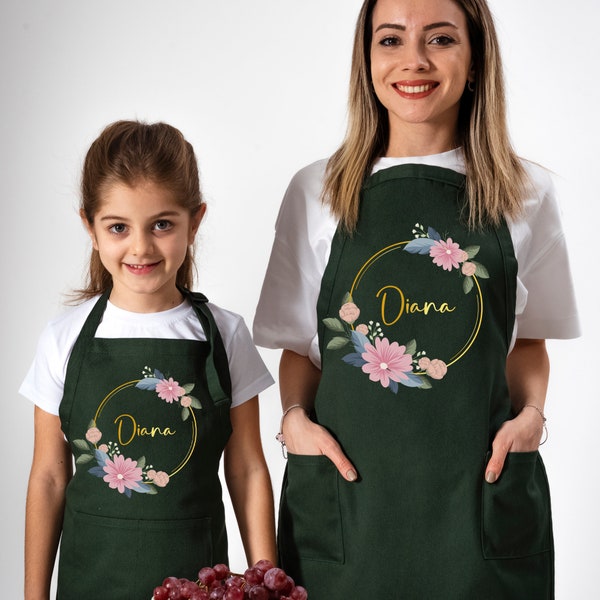 Customized Floral Apron,Personalized Apron,Cooking Birthday Gift,Custom Name Apron,Custom Flower Apron,Apron WithPocket,Name Apron,Mom Apron