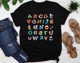 Alphabet Shirt, Back to School Shirt, Animals Alphabet Shirt, Gift for Teacher Shirt, Alphabet Shirt for Teachers, Teacher Shirt, ABC Shirt