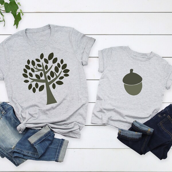 Oak Tree and Acorn Shirt,Matching dad and baby shirts, fathers day shirts, acorn tree shirts for dad and kids and baby gift set,mommy me set