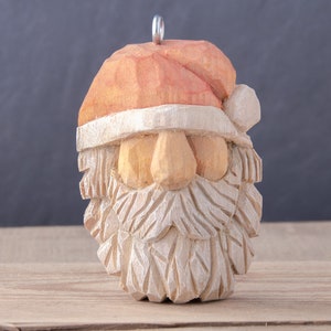 Hand Carved Santa Claus Gnome Christmas Ornament