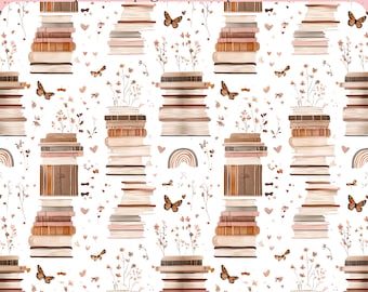 Patrón sin costuras de libros: libros, mariposas, envoltorio de taza (archivo digital PNG 12 x 12 pulgadas)