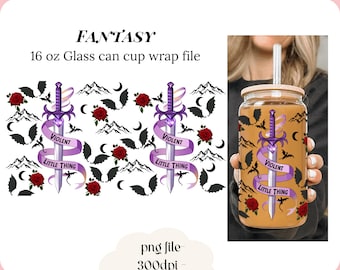 Vaso de vidrio de fantasía, archivo PNG para sublimación, calcomanía de lata de vidrio de romance oscuro para UVDTF, calcomanía de lata de vidrio de Libbey de Dark Academia, calcomanía de fantasía romántica