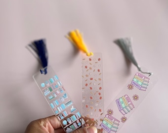 Marcapáginas acrílico personalizado con borla, regalo de Booktok para lectores, marcapáginas hecho a mano para ella, regalo de fantasía, accesorio de lectura.