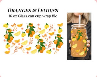 Envoltura de vaso con naranjas y limones, archivo PNG de fruta, envoltura de vaso de sublimación, envoltura de vaso de vidrio, envoltura de vaso de vidrio UVDTF Libbey