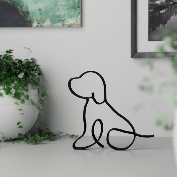 Hund - 3D Druck - Line Art - Moderne personalisierbare Dekoration und Geschenkidee für Hundeliebhaber und Hundebesitzer mit Wunschnamen