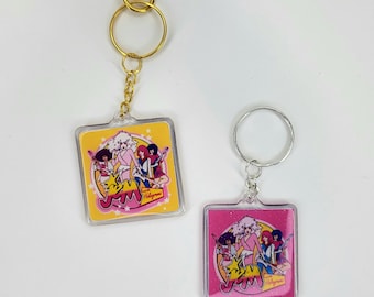 OOAK custom Jem and the Holograms Misfits 40th Anniversary album cover retro faux acrylic Keychain bag charm