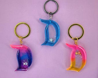 Handmade Vintage Disneyland D logo 70th anniversary liquid shaker resin Keychain bag charm glitter flow
