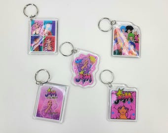 OOAK custom Jem and the Holograms Misfits 40th Anniversary 80s faux acrylic retro Keychain