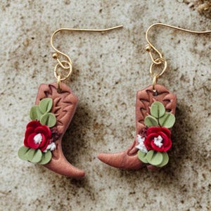 Cowgirl Boot Earrings – Western Clay Floral Gift for Her