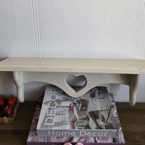 Vintage Wood Cottage Style Shelf with Heart Cutout, Wood Wall Shelf , Rustic Farmhouse Peg Rack , Primitive Heart Decor.