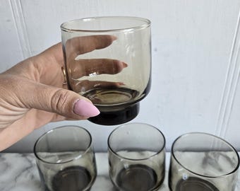 set of 4 Vintage Mid-Century Modern Smoke Brown glasses ,Retro 70&#39;s, vintage barware.